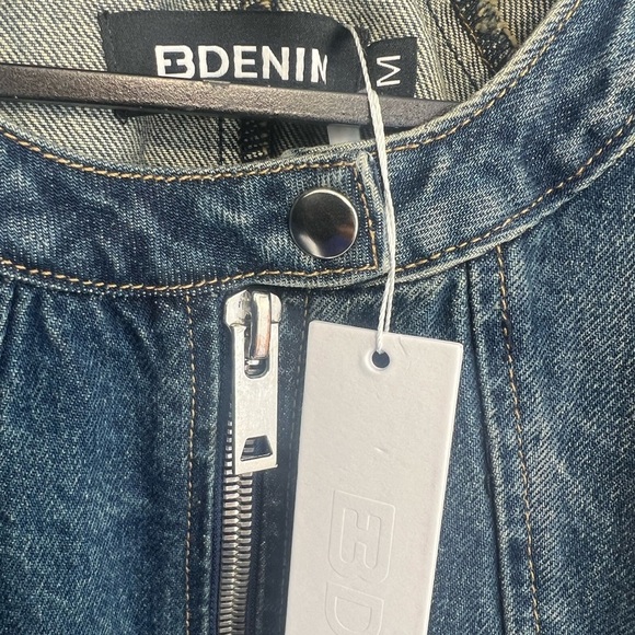 EB Denim Logan Denim Racer Moto Vintage Inspired Wide Tapered Sleeve Zip Jacket - Picture 6 of 9